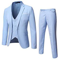 WULFUL Herren Anzug Slim Fit One Button 3Piece Klage-Blazer-Kleid Geschäft Hochzeit Jacke Weste und Hose XXX-Large Hellblau von WULFUL