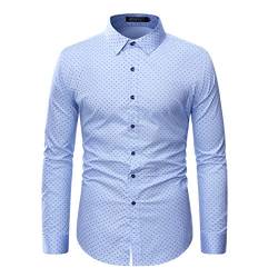 WULFUL Herren Casual Langarm Kleid Hemd Druck Baumwolle Business Button Down Hemden Regular Fit, Hell, blau, L von WULFUL
