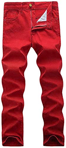 WULFUL Herren Skinny Slim Fit Stretch Comfy Fashion Denim Jeans Hose - Rot - 30W / 31L von WULFUL