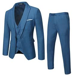 WULFUL Herren Slim Fit Anzug Ein-Knopf 3-teiliges Blazerkleid Business Hochzeit Party Jacke Weste & Hose, Hbl-0127, L von WULFUL