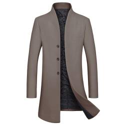 WULFUL Herren Slim Fit Winter Wollmantel Lang Trenchcoat Business Jacke, Dunkles Khaki038, XL von WULFUL