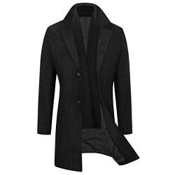 WULFUL Herren Slim Fit Winter Wollmantel Lange Trenchcoat Business Jacke…, Schwarz, L von WULFUL