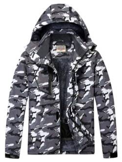 WULFUL Herren wasserdichte Skijacke Warm Winter Schnee Mantel Mountain Windbreaker Kapuze Regenmantel, Schwarz Camouflage, L von WULFUL