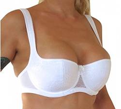 Mega sexy Balconett Push up Bügel BH mit extra Kissen Spitze Weiss 70 75 80 85 90 95 100 A B C D E F G Größe 85 A von WUNDERSHOP