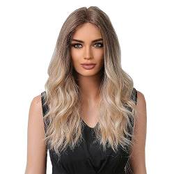 Lace wig Long Brown Mixed Blonde Wavy Wig for Women Middle Part Curly Wavy Wig Deep brown gradient light brown wavy long curly hair von WUODHTW