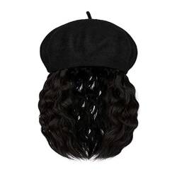 WUODHTW Beret Perücke Frauen Einteilige Beret Kurze Wolle Welle Lockiges Haar Bobo Perücke Klassische Wolle Hut Perücke von WUODHTW