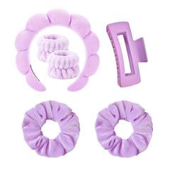 WUODHTW Damen-Gesichtshaar-Accessoires, Duschschwamm, Haarbänder, Make-up-Entfernung, Hydrotherapie, Gesichts-Stirnbänder, Armband-Sets von WUODHTW