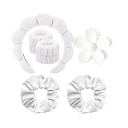 WUODHTW Damen-Gesichtshaar-Accessoires, Duschschwamm, Haarbänder, Make-up-Entfernung, Hydrotherapie, Gesichts-Stirnbänder, Armband-Sets von WUODHTW