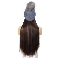 WUODHTW Frauen Beanie Hat Strickmütze Perücke Lange Welle Lockige Haar Verlängerung Herbst und Winter Hut Perücke von WUODHTW