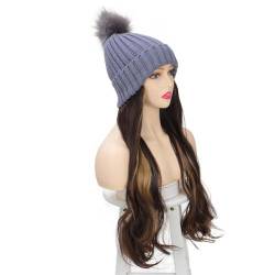 WUODHTW Frauen Beanie Hat Strickmütze Perücke Lange Welle Lockige Haar Verlängerung Herbst und Winter Hut Perücke von WUODHTW