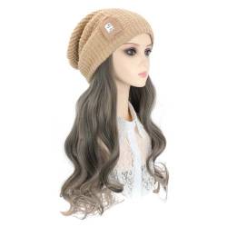 WUODHTW Frauen Beanie Hut Perücke gestrickte Hut Perücke 19.6-Zoll Welle Lockiges Haar Winter Warme Hut Perücke (zwei Tragemethoden) von WUODHTW