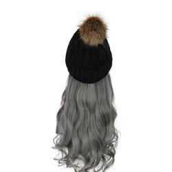 WUODHTW Frauen Beanie Hut Strickmütze Winter Wolle Strickmütze Lange Welle Locken Haar Abnehmbare warme Hutperücke Damenperücke von WUODHTW