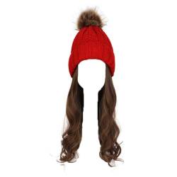 WUODHTW Frauen Beanie Hut Strickmütze Winter Wolle Strickmütze Lange Welle Locken Haar Abnehmbare warme Hutperücke Damenperücke von WUODHTW