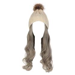 WUODHTW Frauen Beanie Hut Strickmütze Winter Wolle Strickmütze Lange Welle Locken Haar Abnehmbare warme Hutperücke Damenperücke von WUODHTW