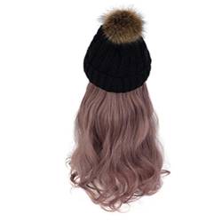 WUODHTW Frauen Beanie Hut Strickmütze Winter Wolle Strickmütze Lange Welle Locken Haar Abnehmbare warme Hutperücke Damenperücke von WUODHTW