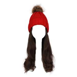 WUODHTW Frauen Beanie Hut Strickmütze Winter Wolle Strickmütze Lange Welle Locken Haar Abnehmbare warme Hutperücke Damenperücke von WUODHTW