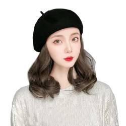 WUODHTW Frauen Beret Perücke Welle Lockig Kurzes Haar Bob Perücke Herbst/Winter Perücke Kaschmir Hut Perücke von WUODHTW