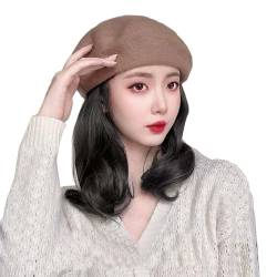 WUODHTW Frauen Beret Perücke Welle Lockig Kurzes Haar Bob Perücke Herbst/Winter Perücke Kaschmir Hut Perücke von WUODHTW