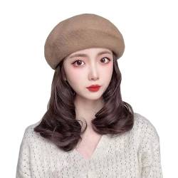 WUODHTW Frauen Beret Perücke Welle Lockig Kurzes Haar Bob Perücke Herbst/Winter Perücke Kaschmir Hut Perücke von WUODHTW