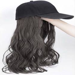 WUODHTW Frauen Glattes Haar Perücke Baseball Hut Perücke Wolle Lockiges Haar Welle Langes Lockiges Haar Schwarz Ente Zunge Hut von WUODHTW