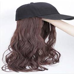 WUODHTW Frauen Glattes Haar Perücke Baseball Hut Perücke Wolle Lockiges Haar Welle Langes Lockiges Haar Schwarz Ente Zunge Hut von WUODHTW