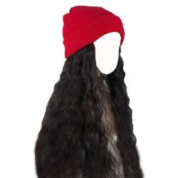 WUODHTW Frauen Winter Beanie Hut Perücke Gestrickte Lange Gerade Perücke Lange Welle Lockige Haar Party Hochzeit Perücke von WUODHTW