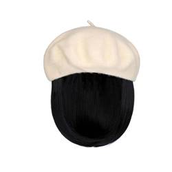 WUODHTW Hut Perücke Barett Perücke klassische französische Wolle Hut kurze glatte Haare Bobo Kopf Perücke Frauen Perücke von WUODHTW