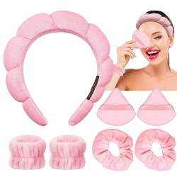 WUODHTW Spa Gesichtswäsche Make-up Stirnband Damen Spa Haarreifen Set Plüsch Mode Stirnband Handgelenk Band (7 Stück) von WUODHTW