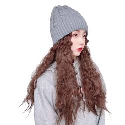 WUODHTW Winter Frauen Hut Perücke Strickmütze Lockige Big Wave Wolle Hut Perücke Beanie Perücke Warme Plüsch Hut Perücke von WUODHTW