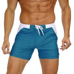 WUOJI Badehose Herren Eng Kurz Badeshorts mit Tunnelzug Schwimmhose Wassersport Kurze Hose Baden Strand Bermuda Shorts Gummibund mit Kordelzug Enge Boardshorts von WUOJI