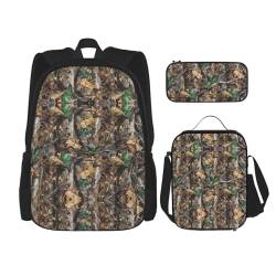 WURTON Cold Tree Schulrucksack mit Camouflage-Druck, verstellbare Schultergurte, Lunch-Tasche, Federmäppchen, 3-in-1-Set Tasche von WURTON