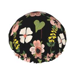 WURTON Duschhaube mit rosa Jasminblüten-Druck, leicht, doppelte wasserdichte Schichten, atmungsaktiv von WURTON