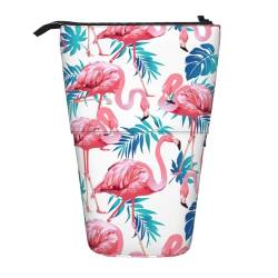 WURTON Federmäppchen, Teleskop-Etui, Motiv: fallende rote Herzen, vielseitige Aufbewahrungstasche, Büro und Erwachsene, als Geschenk, Grünes Pflanzenblatt mit Flamingo-Vogelmotiv, One Size von WURTON