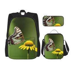 WURTON Schöner leuchtender Schmetterling 1 Druck Schulrucksack Verstellbare Schultergurte, Lunchtasche Federmäppchen 3-in-1 Set Tasche von WURTON