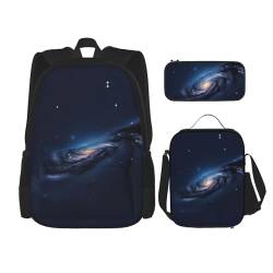WURTON Universum Milchstraße Galaxie Druck Schulrucksack Verstellbare Schulterriemen, Mittagessen Tasche Federmäppchen 3-in-1 Set Tasche von WURTON
