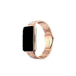 Edelstahl Armband Schleife Fit for Huawei Honor Band 6 7 8 Metall Frauen Männer Uhr Armband Correa for Huawei uhr Fit 2 Verschluss (Color : Rose gold, Size : For Huawei Band 6) von WUURAA