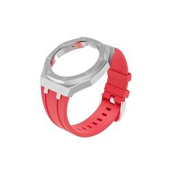 GT Cyber ​​Strap Kit Geeignet for Huawei GT Cyber ​​Watch Case WatchBand Edelstahl Lünette Armband Ersatzarmband Silikon Watch Case Strap (Color : Silver shell red tape) von WUURAA