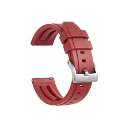 WUURAA Silikon-Uhrenarmband, Schnellverschluss, Gummi-Uhrenarmbänder, 18 mm, 19 mm, 20 mm, 21 mm, 22 mm, 24 mm, wasserdicht, Tauchen, Herrenuhren, Zubehör (Color : Red 2, Size : 22mm) von WUURAA