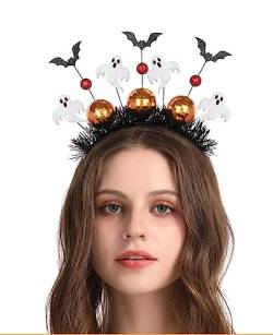 Halloween-Stirnbänder, Halloween-Party, Cosplay, Dekoration, Batgirl-Frauen-Haarspange, Kreolen, schwarze Fledermaus-Kopfbedeckung für Halloween, Mädchen, Kopf-Boppers (weißer Geist + Fledermaus) von WUWYOUWL