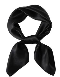 WUZININGLE Quadratischer Schal aus 100 % Maulbeerseide, 68 x 68 cm, Halstuch, Haarschal, Kopftuch, in Geschenkverpackung, Einfarbig: Schwarz, 27 x 27 inches von WUZININGLE