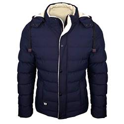 Herren Winterjacke gesteppt blau - Outdoorjacke mit Kapuze gefüttert und windfest (L) von WWKK