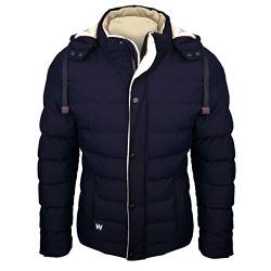 WWKK Herren Winterjacke gesteppt dunkelblau - Outdoorjacke mit Kapuze gefüttert und windfest (L) von WWKK