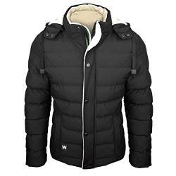 WWKK Herren Winterjacke gesteppt schwarz - Outdoorjacke mit Kapuze gefüttert und windfest (S) von WWKK