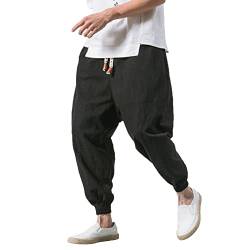 Baggy Haremshose Herren Japanisch Einfarbige Freizeithose aus Baumwolle und Leinen Loose Casual Heimhose Lang Leichte Atmungsaktiv Pluderhose Große Größe M,L,XL,XXL,XXXL von WXZZ