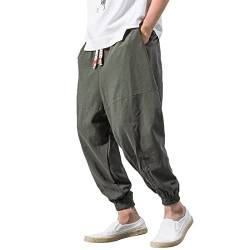 WXZZ Baggy Haremshose Herren Japanisch Einfarbige Freizeithose aus Baumwolle und Leinen Loose Casual Heimhose Lang Leichte Atmungsaktiv Pluderhose Große Größe M,L,XL,XXL,XXXL, Z-grau von WXZZ