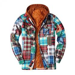 WXZZ Karohemd Herren Zip Kapuzenjacke mit Knopfleiste, Bunt Karierte Winterjacke Dickes Thermohemd Innenfutter Freizeit Plaid Jacke Boyfriend Blusenshirt von WXZZ