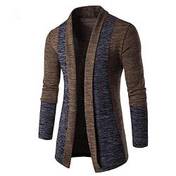 WXZZ Plaid Patchwork Strickjacke Herren Übergangsjacke Frühling Herbst Atmungsaktiv Dünne Cardigan Baumwollmischung Weicher Freizeit Longshirt Jacke Sakko Long Cut von WXZZ