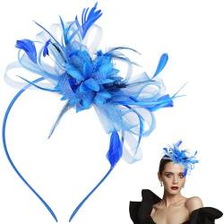 Fascinator Hüte für Frauen und Mädchen Tea Party Kopfbedeckung Mesh Federn Stirnband Vintage Hut Haarschmuck für Party Kirche Hochzeit(Blau) von WY LIGHTING LEVEL