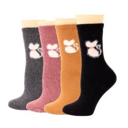 WYMAODAN Damen Wollsocken, Neuheit und Süße Katzensocken für Mädchen und Damen (4Paar) von WYMAODAN