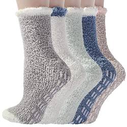 WYTartist Fluffy Socks For Women Non Slip, Women Girls Slipper Socks With Grippers Winter Warm Hospital Bed Sleeping Floor Socks Chirstmas Gifts - 5 Pairs (Set D) von WYTartist